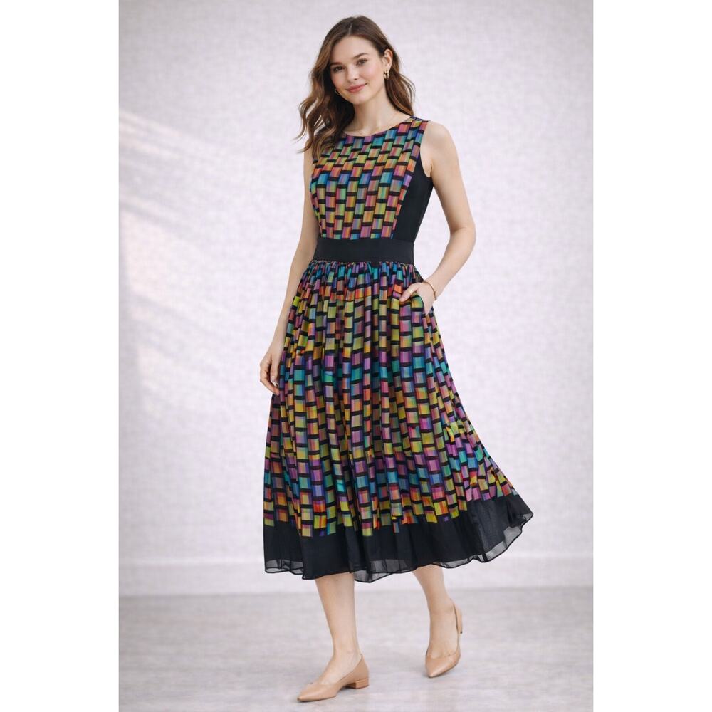 Jonathan Saunders 100% Silk Dress Small EU 38 Pleated Skirt Sleeveless